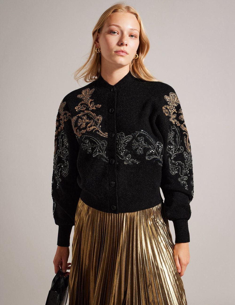 Ted Baker JENIIYY - Sequin Embellished Wool Bomber カーディガン レディース グレー | Japan  BPFI-51607