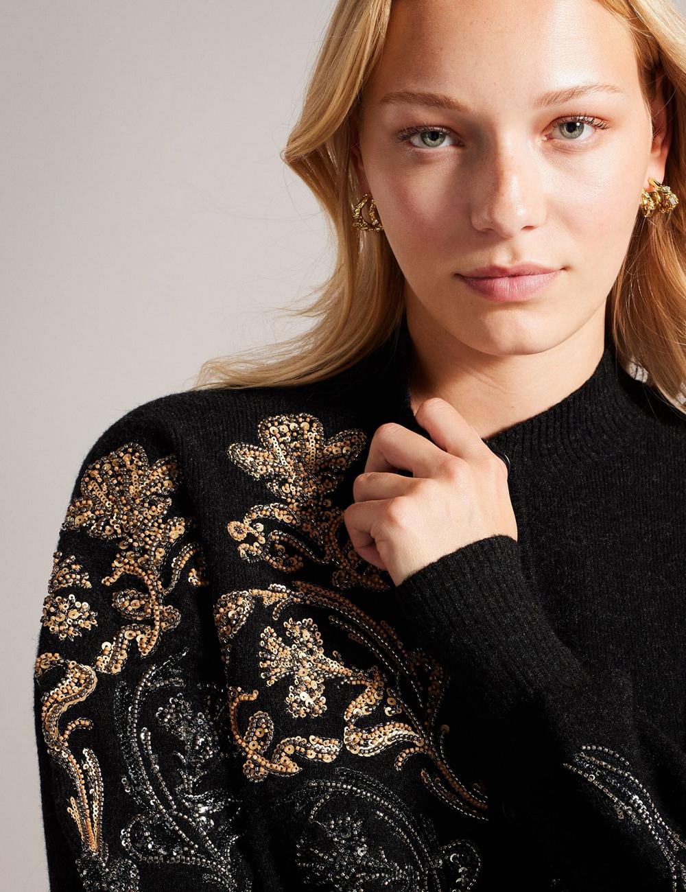 Ted Baker JENIIYY - Sequin Embellished Wool Bomber カーディガン レディース グレー | Japan  BPFI-51607
