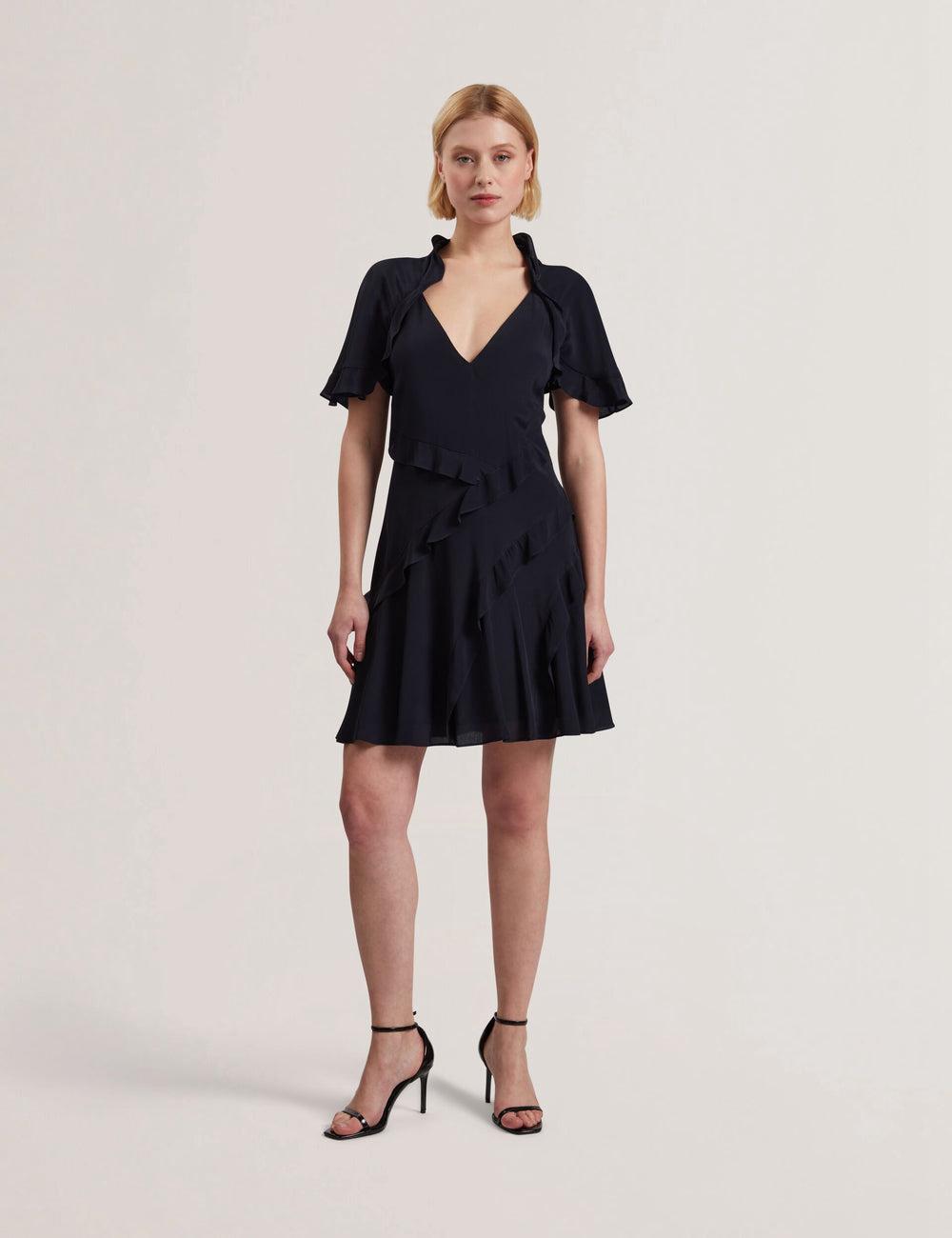 Ted Baker JOJII - Frill Trim Angel Sleeve ミニドレス レディース ネイビー | Japan  RESB-74615
