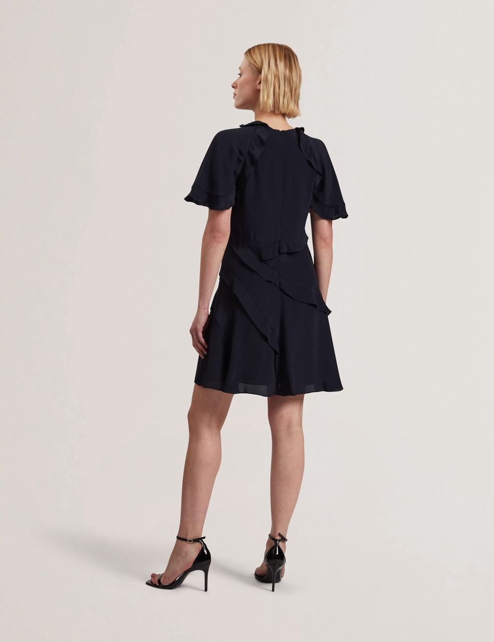 Ted Baker JOJII - Frill Trim Angel Sleeve ミニドレス レディース ネイビー | Japan  RESB-74615
