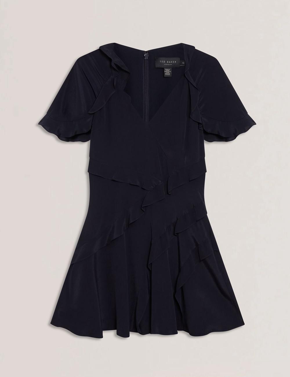 Ted Baker JOJII - Frill Trim Angel Sleeve ミニドレス レディース ネイビー | Japan  RESB-74615