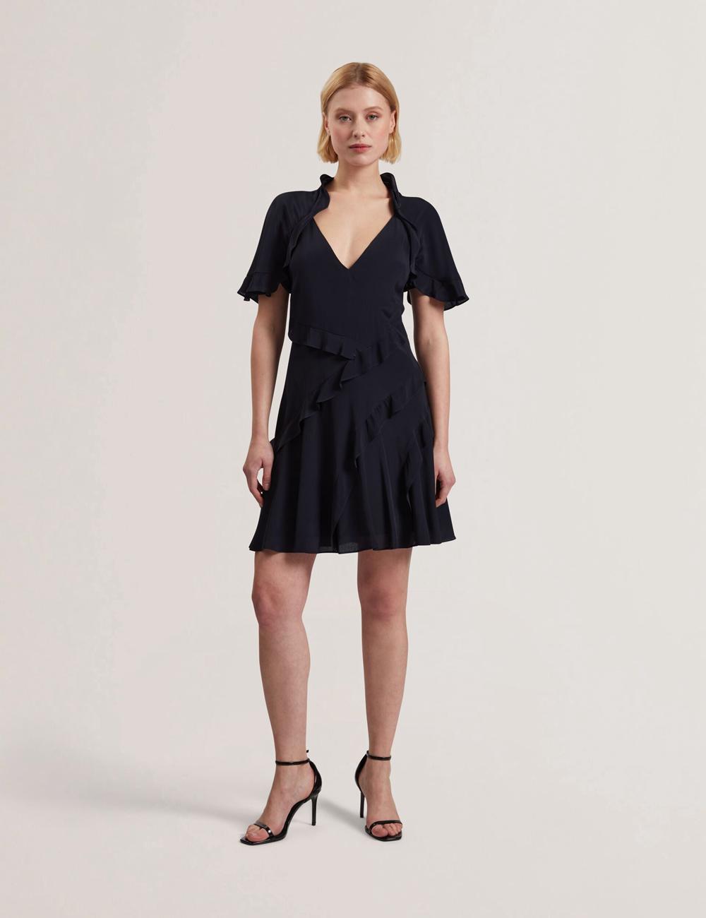 Ted Baker JOJII - Frill Trim Angel Sleeve ミニドレス レディース ネイビー | Japan  RESB-74615