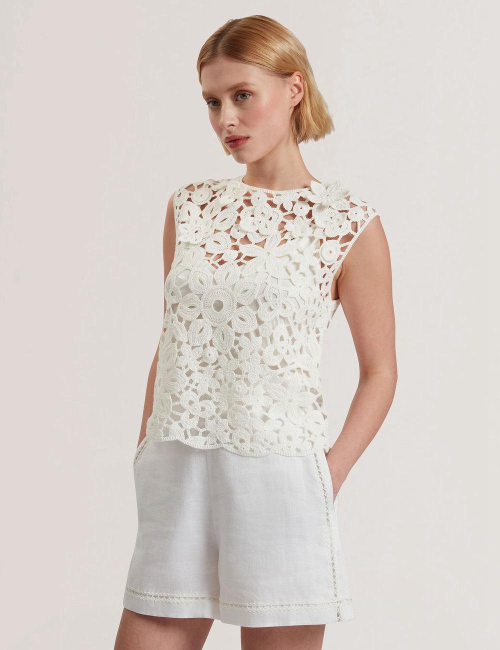 Ted Baker JOYYRA - Floral Crochet Knit Sleeveless トップス レディース 白 | Japan  VEWU-57094