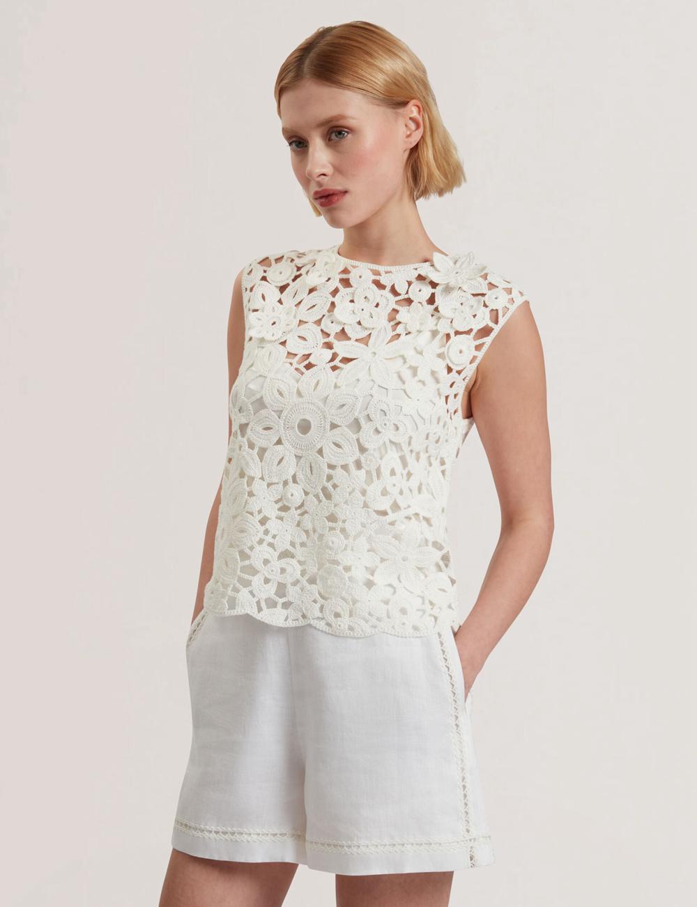 Ted Baker JOYYRA - Floral Crochet Knit Sleeveless トップス レディース 白 | Japan  VEWU-57094