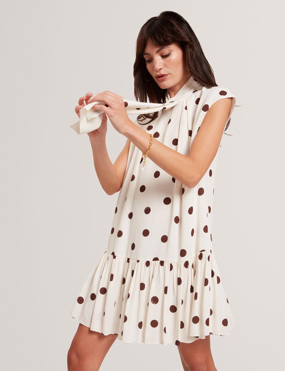 Ted Baker JUTUVA - Polka Dot Neck Shift ミニドレス レディース Ivory | Japan  WAGJ-13609