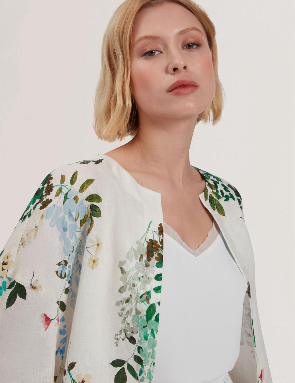 Ted Baker KALNA - Printed Linen Short Sleeve Cropped Shirt トップス レディース 白 | Japan  UOPJ-68574