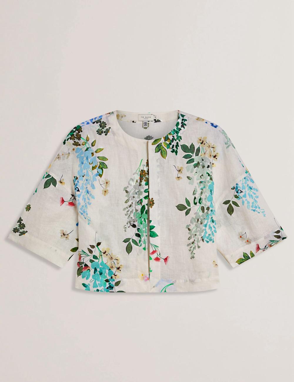 Ted Baker KALNA - Printed Linen Short Sleeve Cropped Shirt トップス レディース 白 | Japan  UOPJ-68574