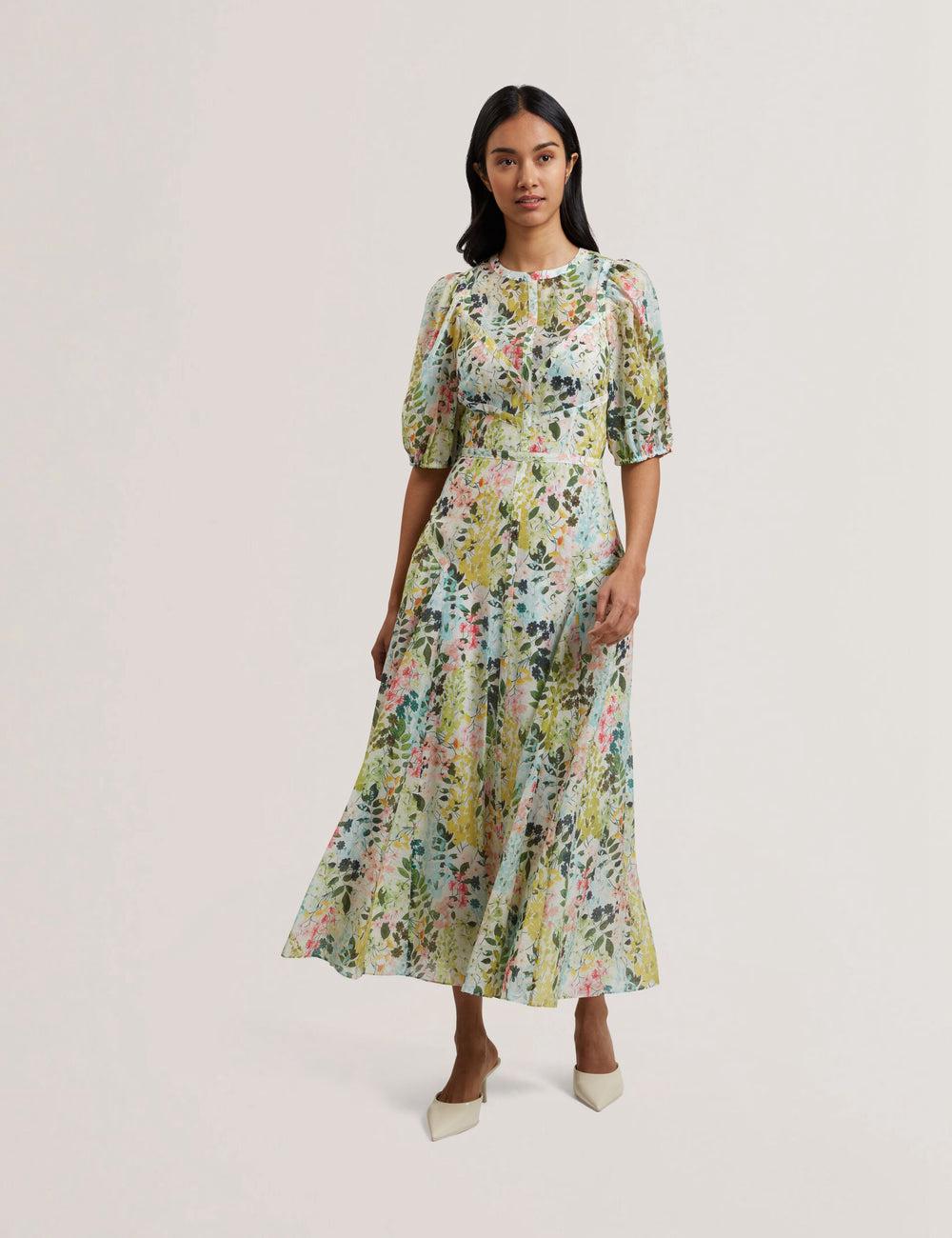 Ted Baker KANDEA - Floral Puff Sleeve A-Line ミディドレス レディース Ivory | Japan  LPFR-60829