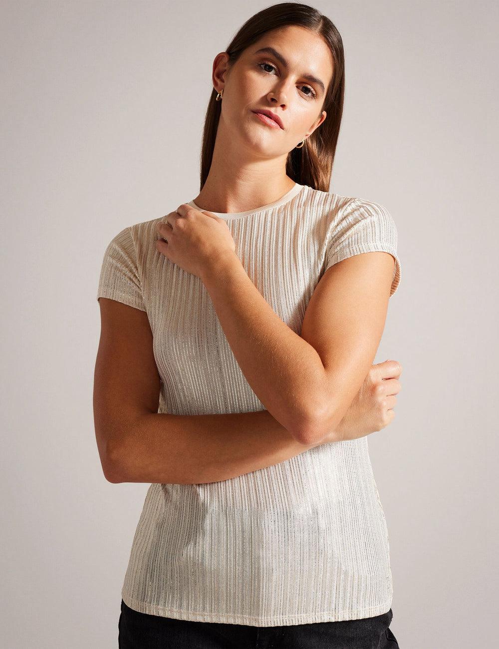 Ted Baker KATRINO - Metallic Short Sleeve Crew Neck トップス レディース ゴールド | Japan  NOCV-53742