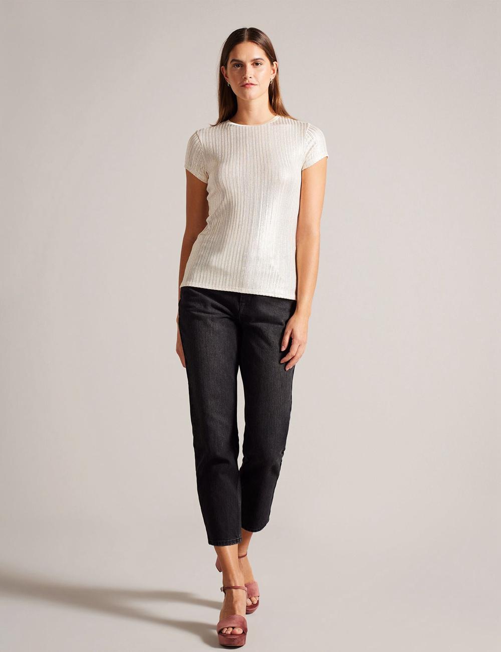 Ted Baker KATRINO - Metallic Short Sleeve Crew Neck トップス レディース ゴールド | Japan  NOCV-53742