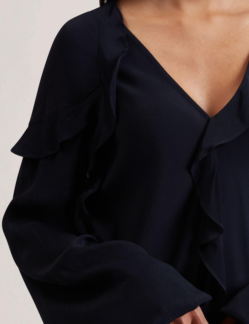 Ted Baker KAYFA - Waterfall Ruffle Trim Long Sleeve ブラウス レディース ネイビー | Japan  UKJC-97421