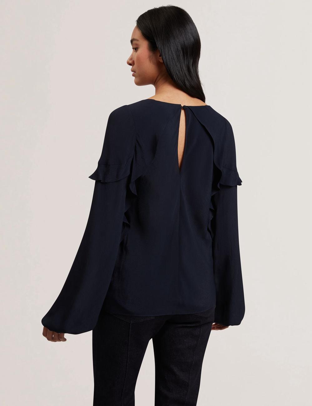 Ted Baker KAYFA - Waterfall Ruffle Trim Long Sleeve ブラウス レディース ネイビー | Japan  UKJC-97421