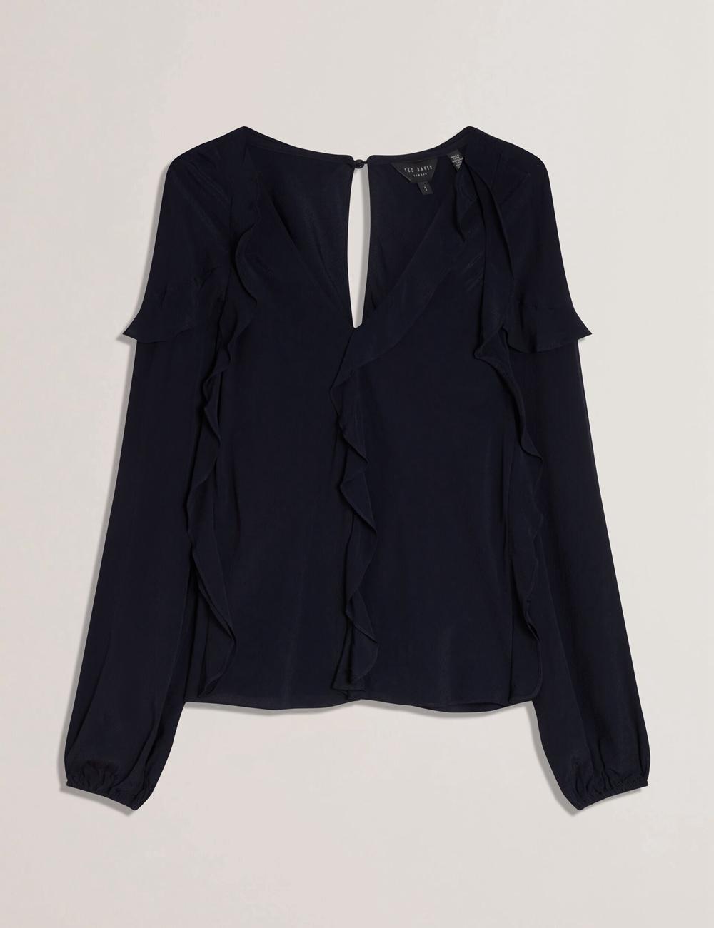 Ted Baker KAYFA - Waterfall Ruffle Trim Long Sleeve ブラウス レディース ネイビー | Japan  UKJC-97421