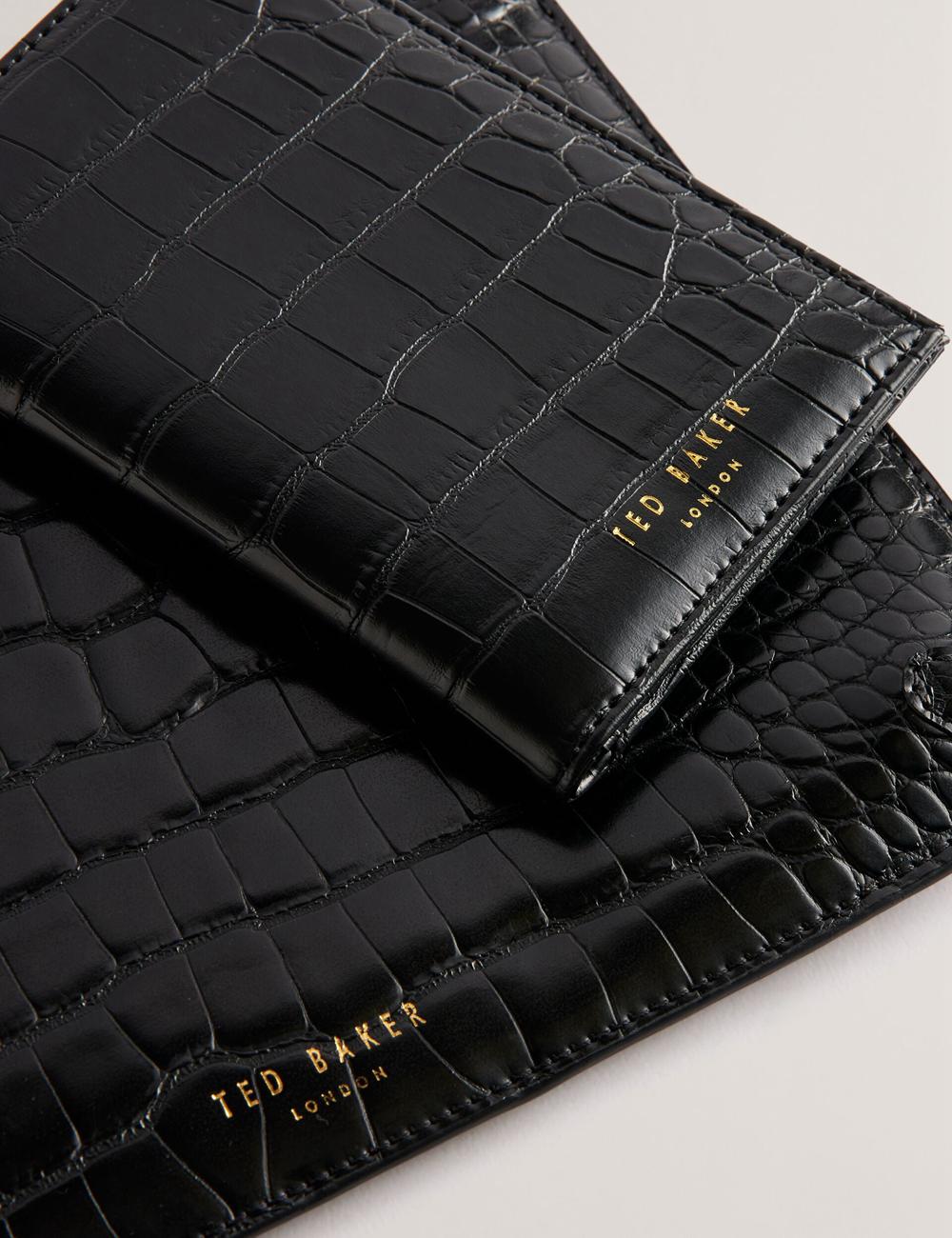 Ted Baker KELLIII - Croc Texture Passport Cover And Travel Pouch Travel 財布 レディース 黒 | Japan  GFYU-95071