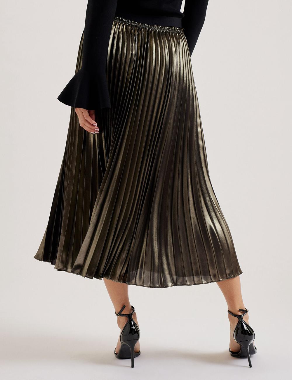 Ted Baker KESE - Metallic Pleated A-Line スカート レディース ゴールド | Japan  YLBT-46930