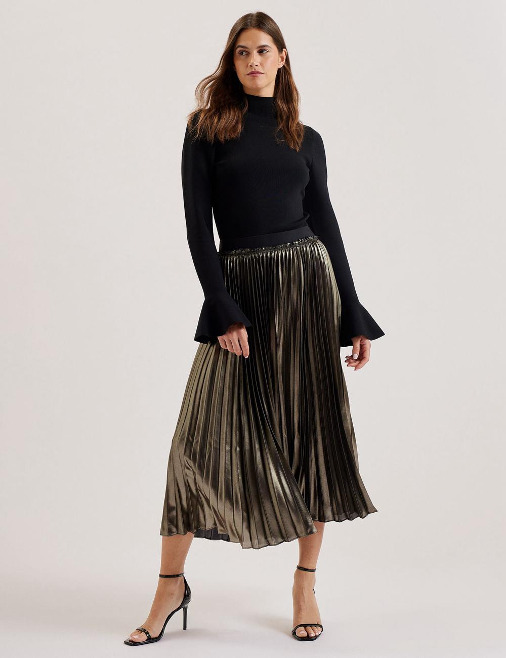 Ted Baker KESE - Metallic Pleated A-Line スカート レディース ゴールド | Japan  YLBT-46930