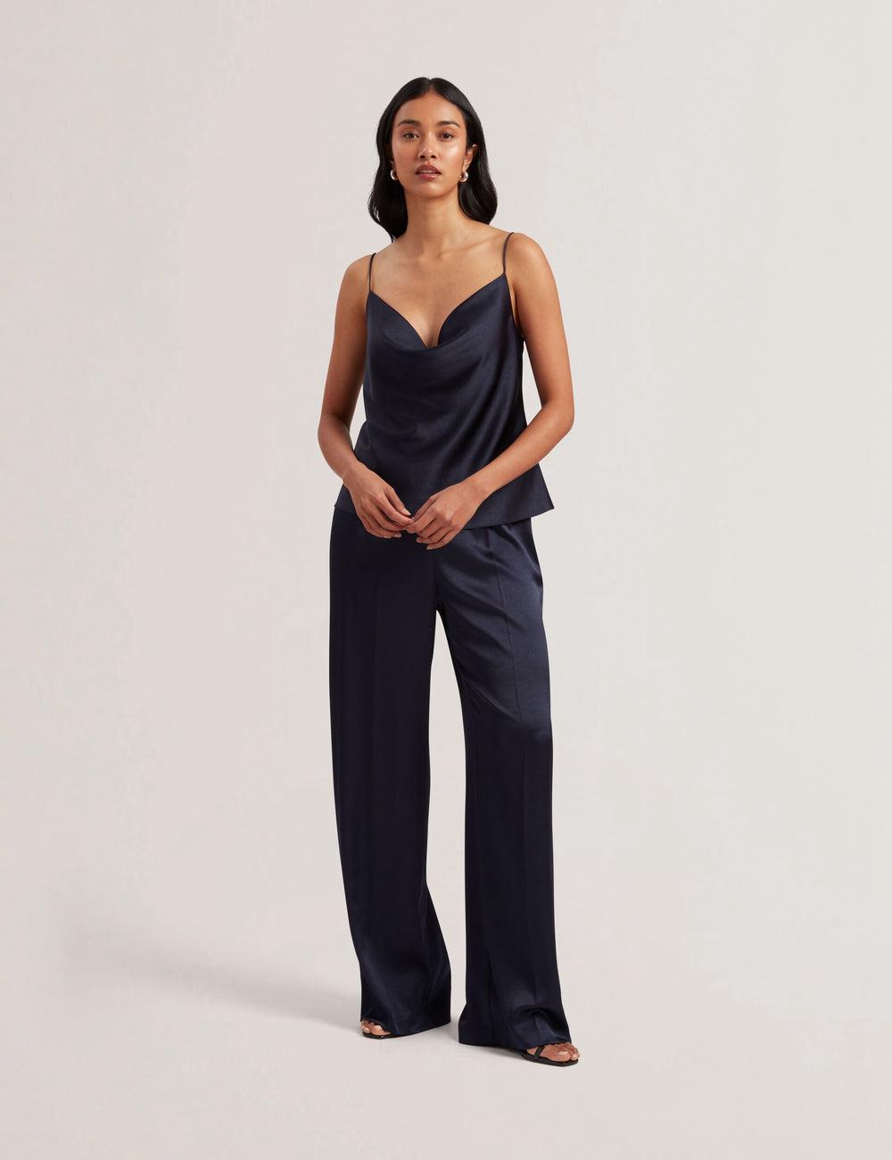 Ted Baker KITI - Satin Cowl Neck Strappy Cami トップス レディース ネイビー | Japan  TWXE-62739