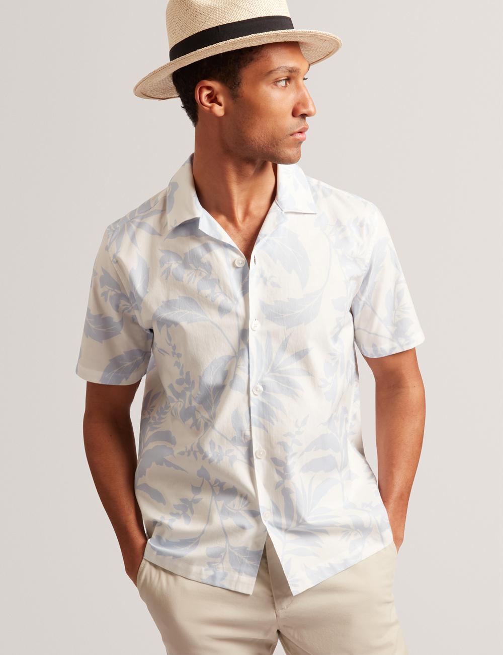 Ted Baker KITS - Short Sleeve Relaxed Floral Print シャツ メンズ 青 | Japan  LXQD-84291