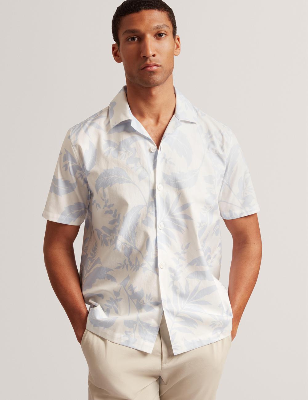 Ted Baker KITS - Short Sleeve Relaxed Floral Print シャツ メンズ 青 | Japan  LXQD-84291