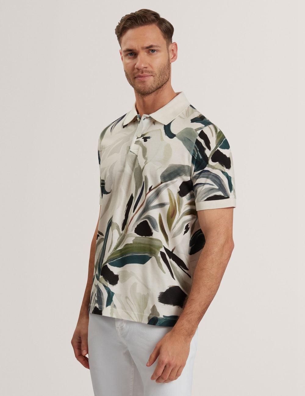 Ted Baker KIVEM - Short Sleeve Cotton Floral Print ポロシャツ メンズ Ecru | Japan  NHAW-80931