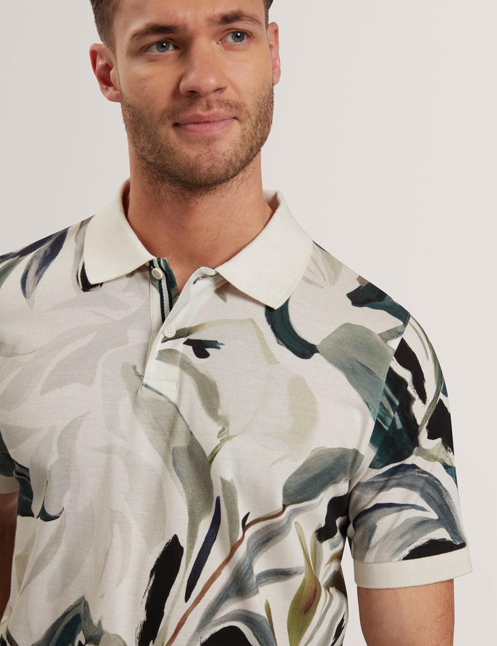 Ted Baker KIVEM - Short Sleeve Cotton Floral Print ポロシャツ メンズ Ecru | Japan  NHAW-80931