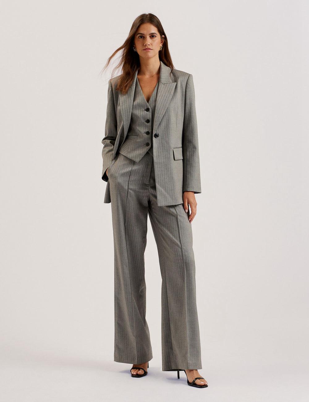 Ted Baker KOAT - Herringbone Wide Leg Tailored ズボン レディース グレー | Japan  JVHU-56478