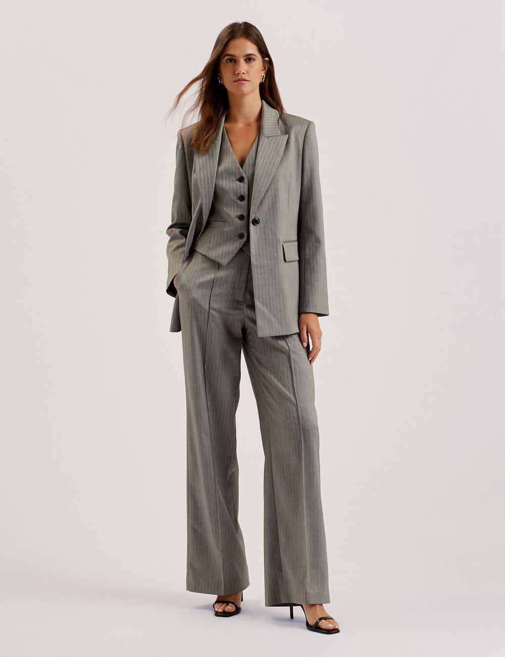 Ted Baker KOAT - Herringbone Wide Leg Tailored ズボン レディース グレー | Japan  JVHU-56478