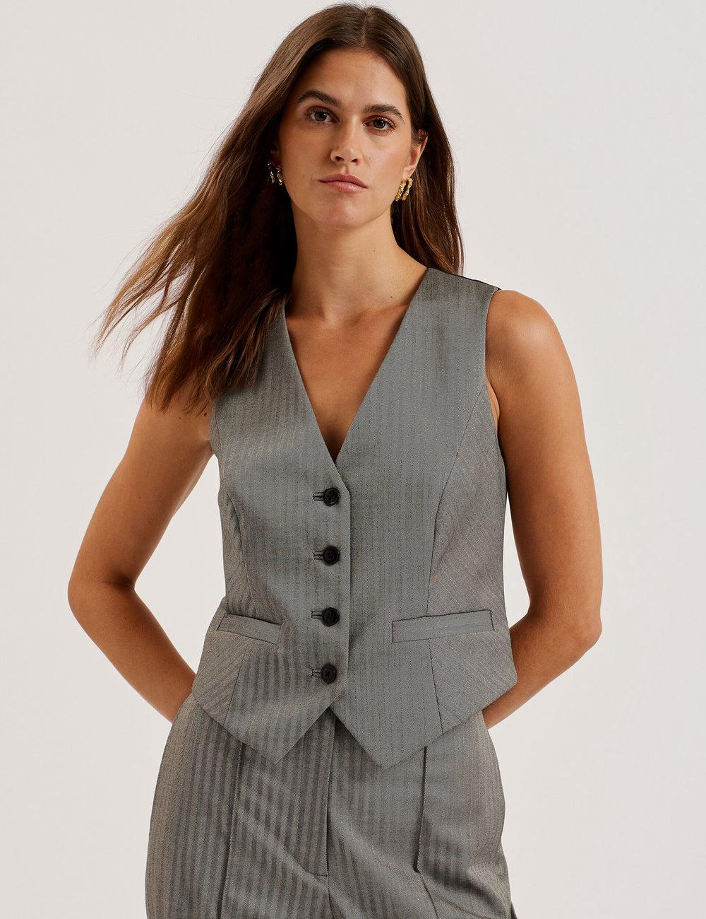 Ted Baker KOAW - Herringbone Single Breasted スーツチョッキ レディース グレー | Japan  RXWN-71493