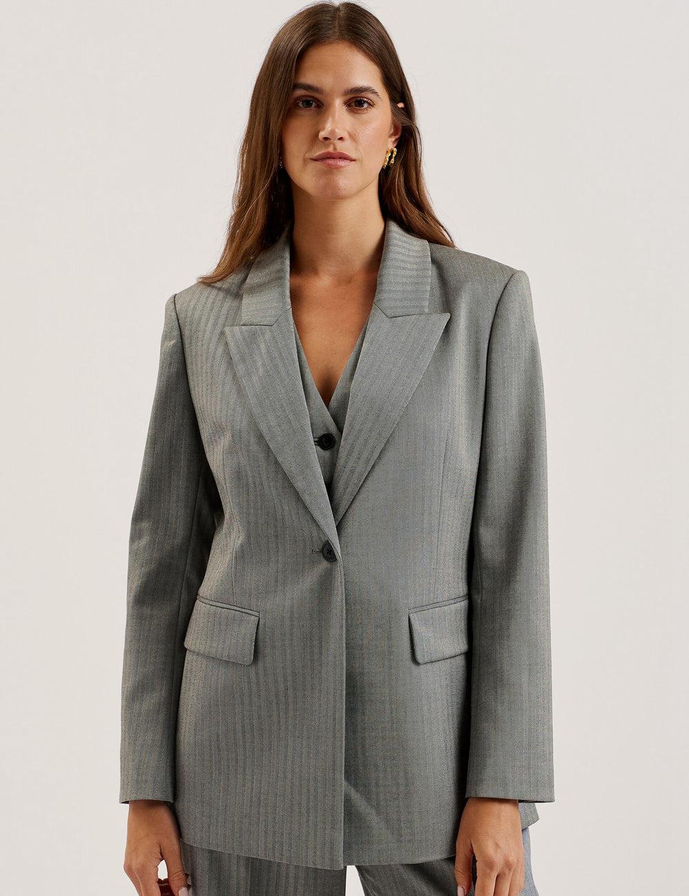 Ted Baker KOA - Oversized Herringbone Single Breasted ブレイザーズ レディース グレー | Japan  JMPT-48952