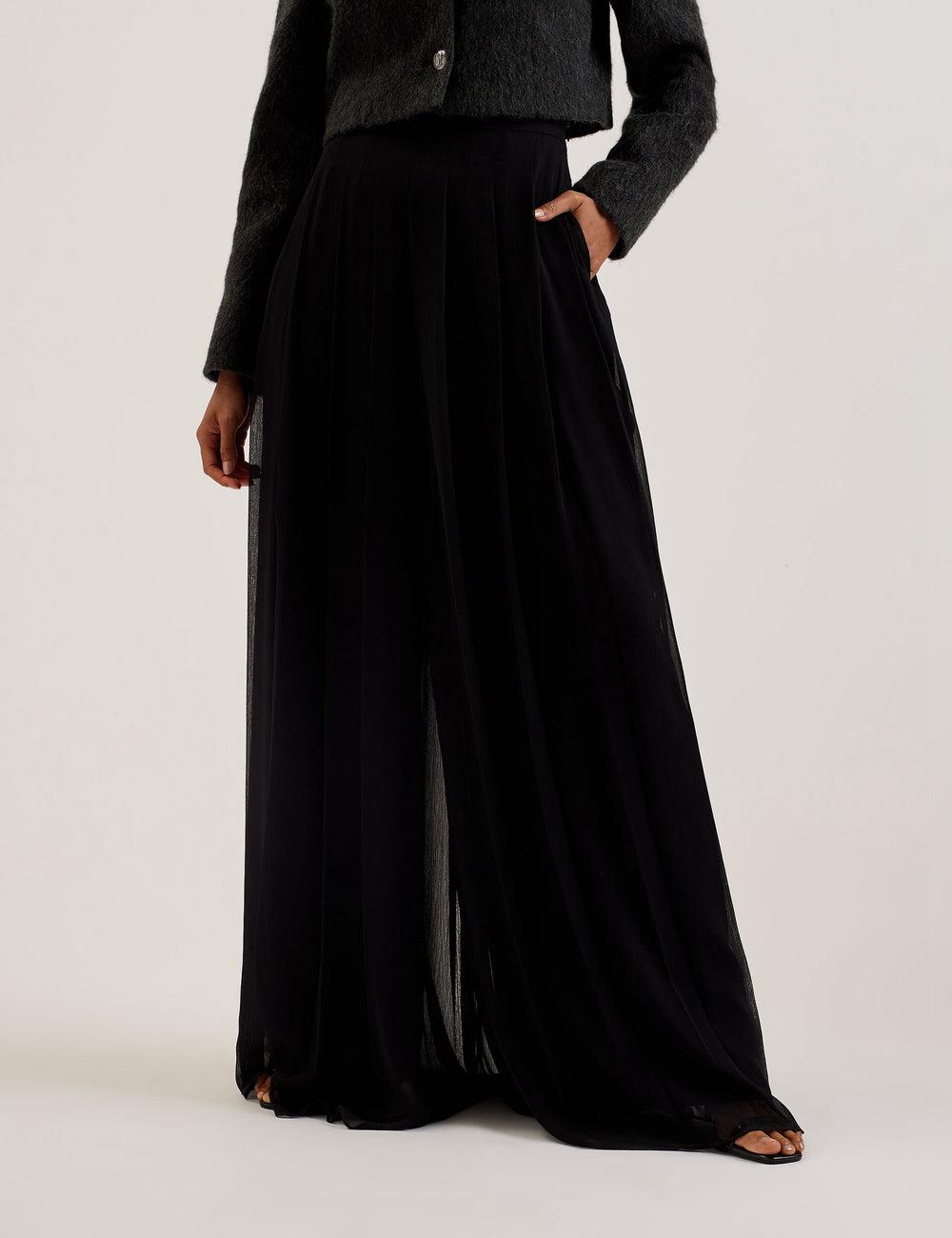 Ted Baker KOKUTO - Chiffon Pleated Wide Leg Palazzo ズボン レディース 黒 | Japan  ZDBI-50934