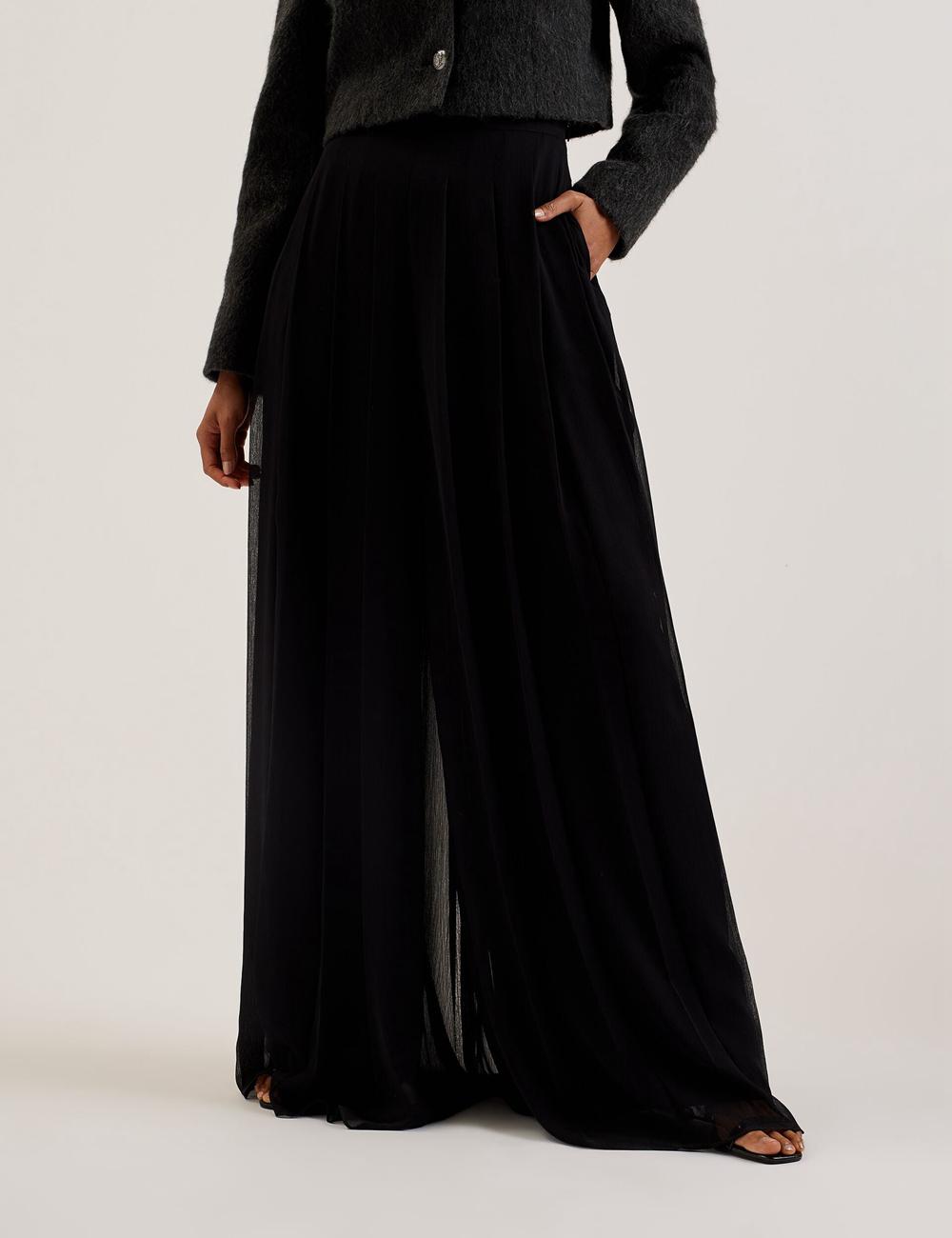 Ted Baker KOKUTO - Chiffon Pleated Wide Leg Palazzo ズボン レディース 黒 | Japan  ZDBI-50934