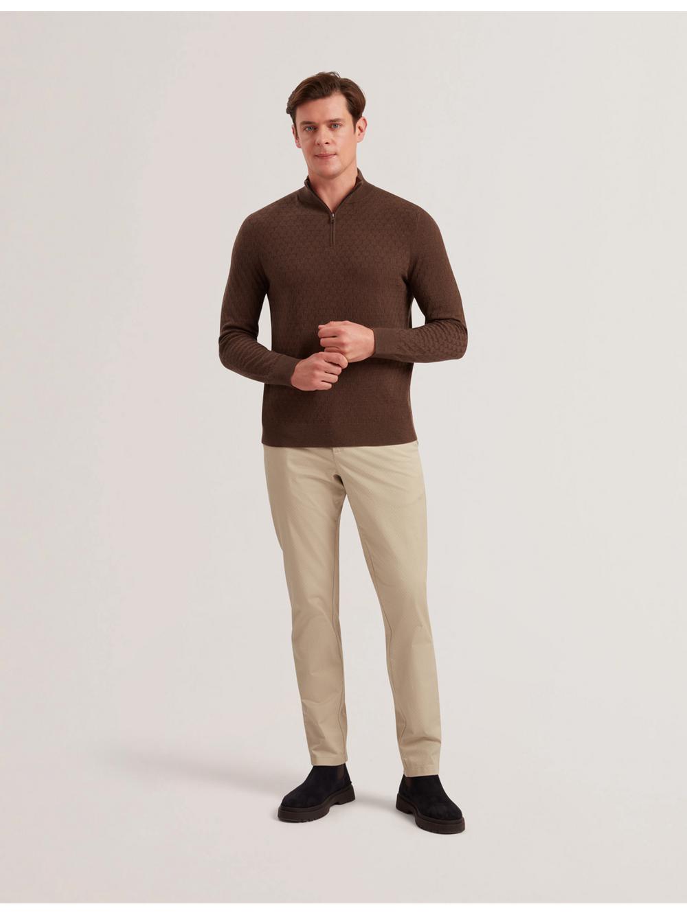 Ted Baker KURNLE - T Knit Half Zip Funnel Neck ジャンパー メンズ ブラウン | Japan  OBLR-06349