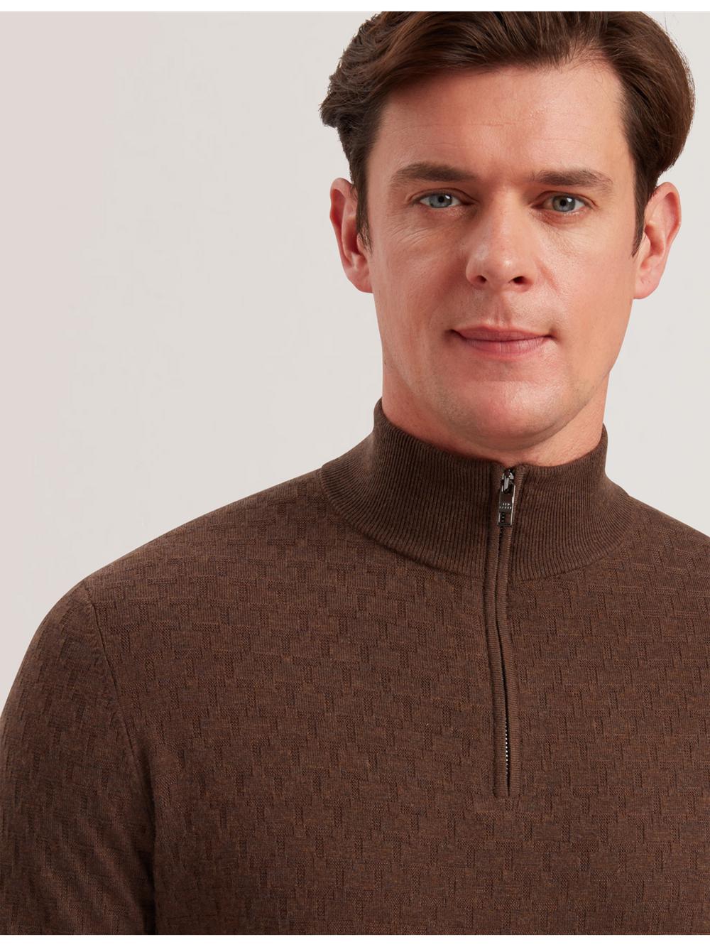 Ted Baker KURNLE - T Knit Half Zip Funnel Neck ジャンパー メンズ ブラウン | Japan  OBLR-06349