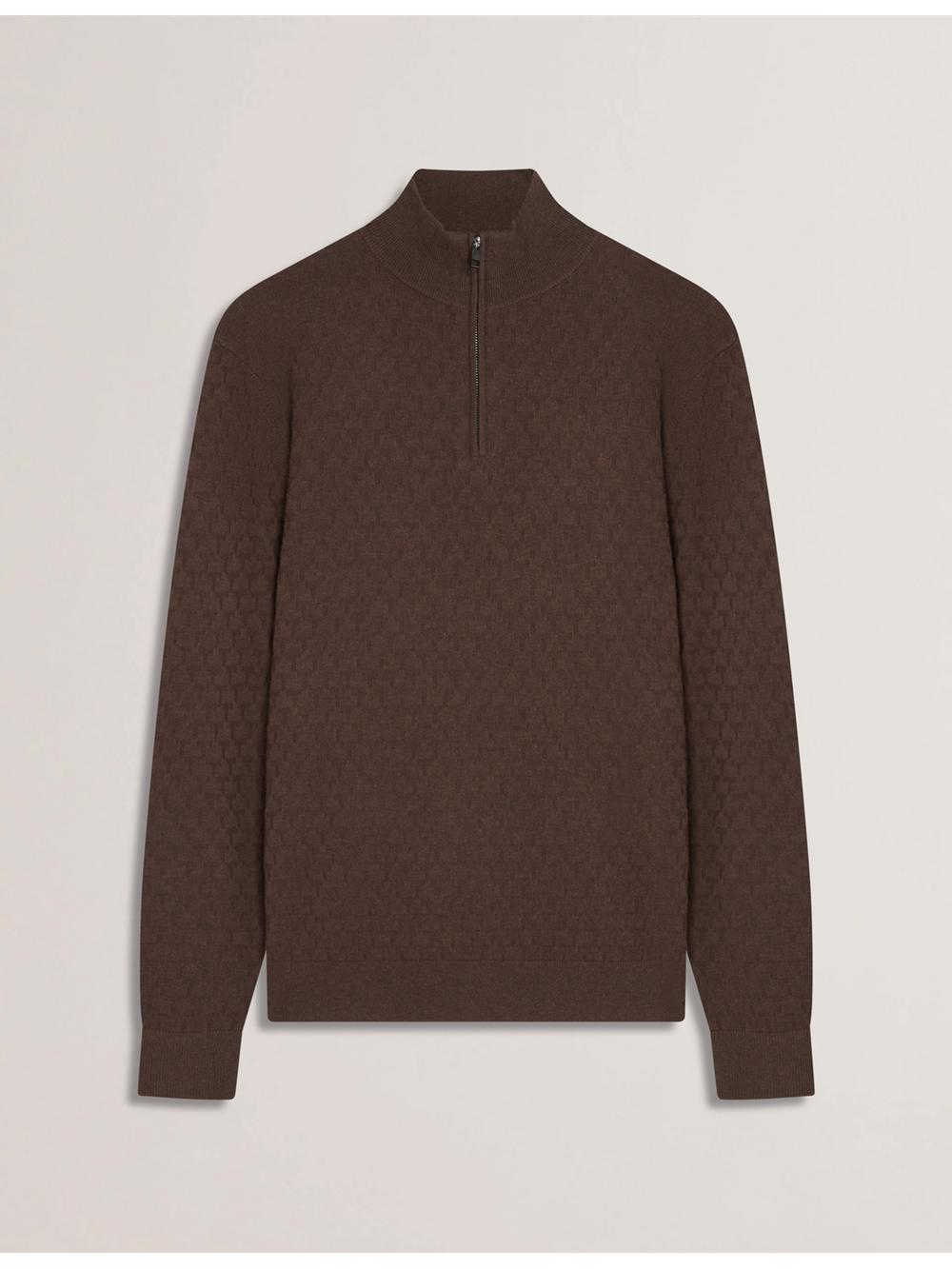 Ted Baker KURNLE - T Knit Half Zip Funnel Neck ジャンパー メンズ ブラウン | Japan  OBLR-06349