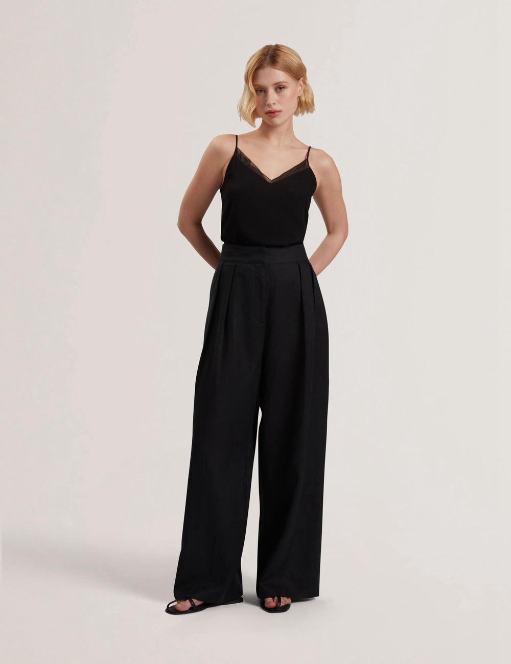 Ted Baker KYFAAT - Pure Linen Tailored Wide Leg ズボン レディース 黒 | Japan  IKUC-08274