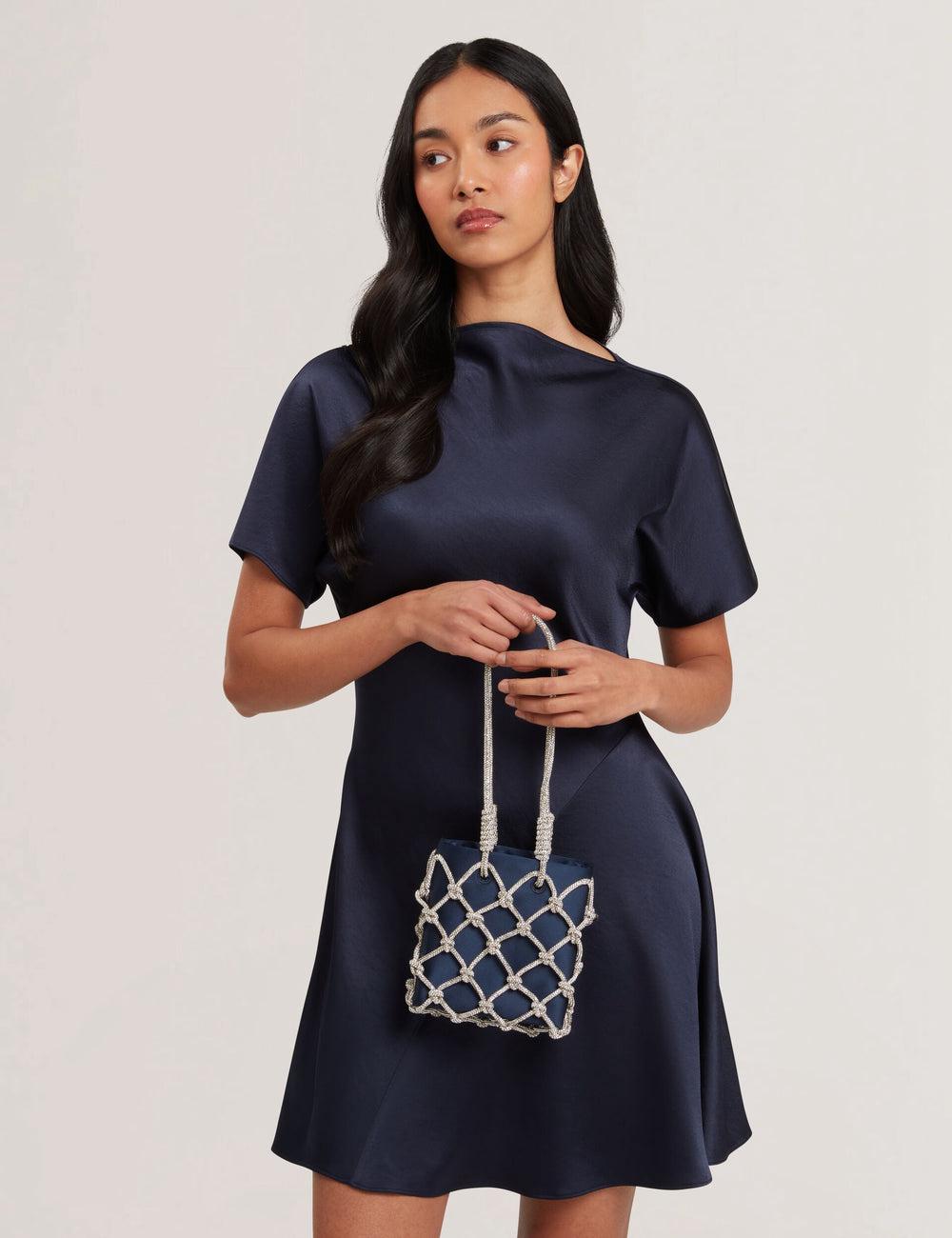 Ted Baker KYLIA - Crystal Cage Satin Mini ショルダーバッグ レディース ネイビー | Japan  LBXZ-52903