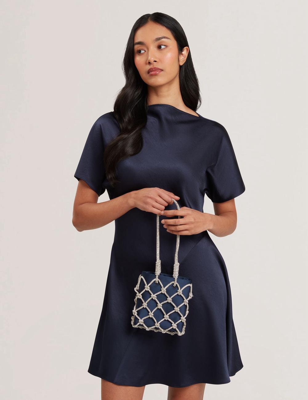 Ted Baker KYLIA - Crystal Cage Satin Mini ショルダーバッグ レディース ネイビー | Japan  LBXZ-52903