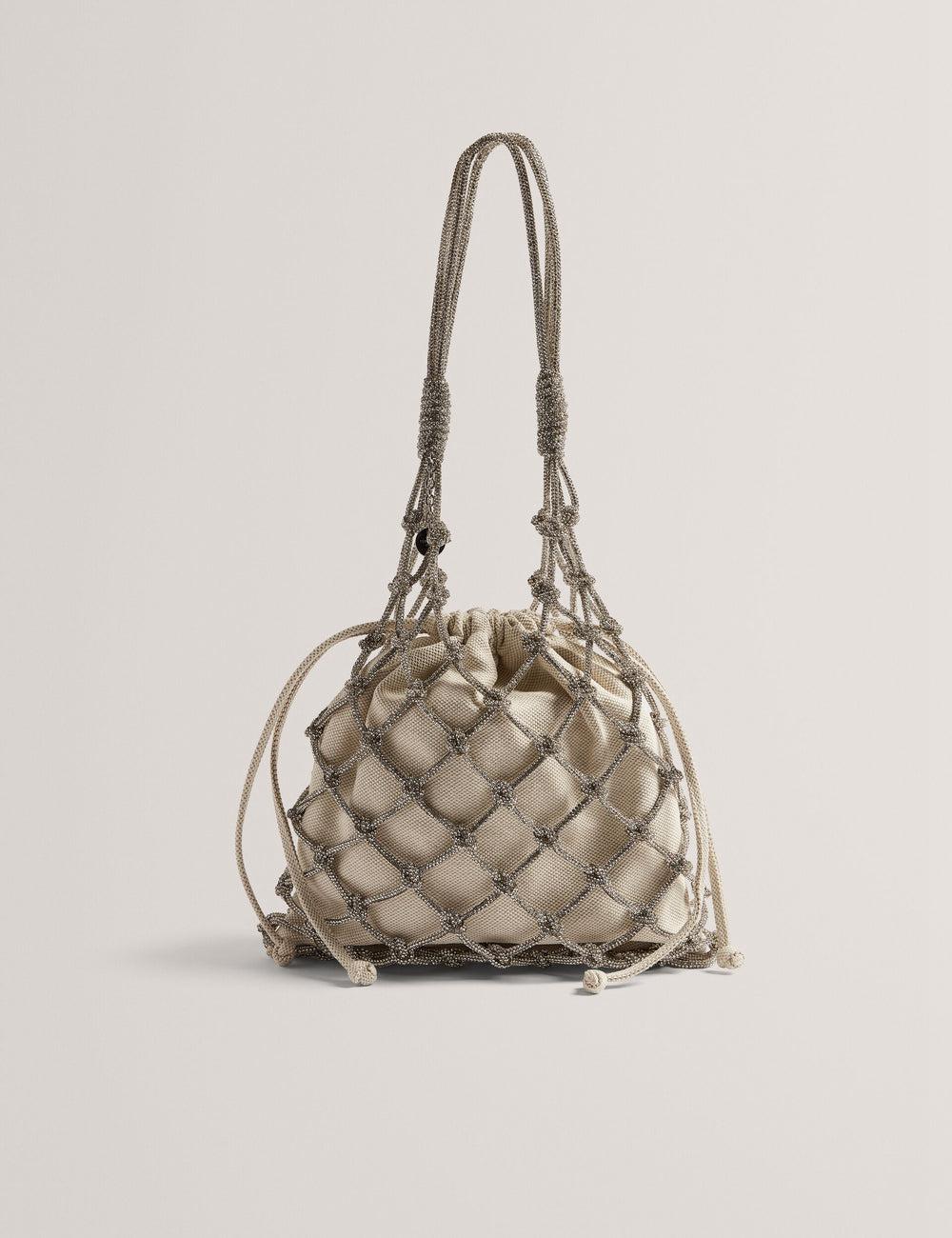 Ted Baker KYLISA - Crystal Cage Top Handle Canvas バケットバッグ レディース シルバー | Japan  IORW-25174