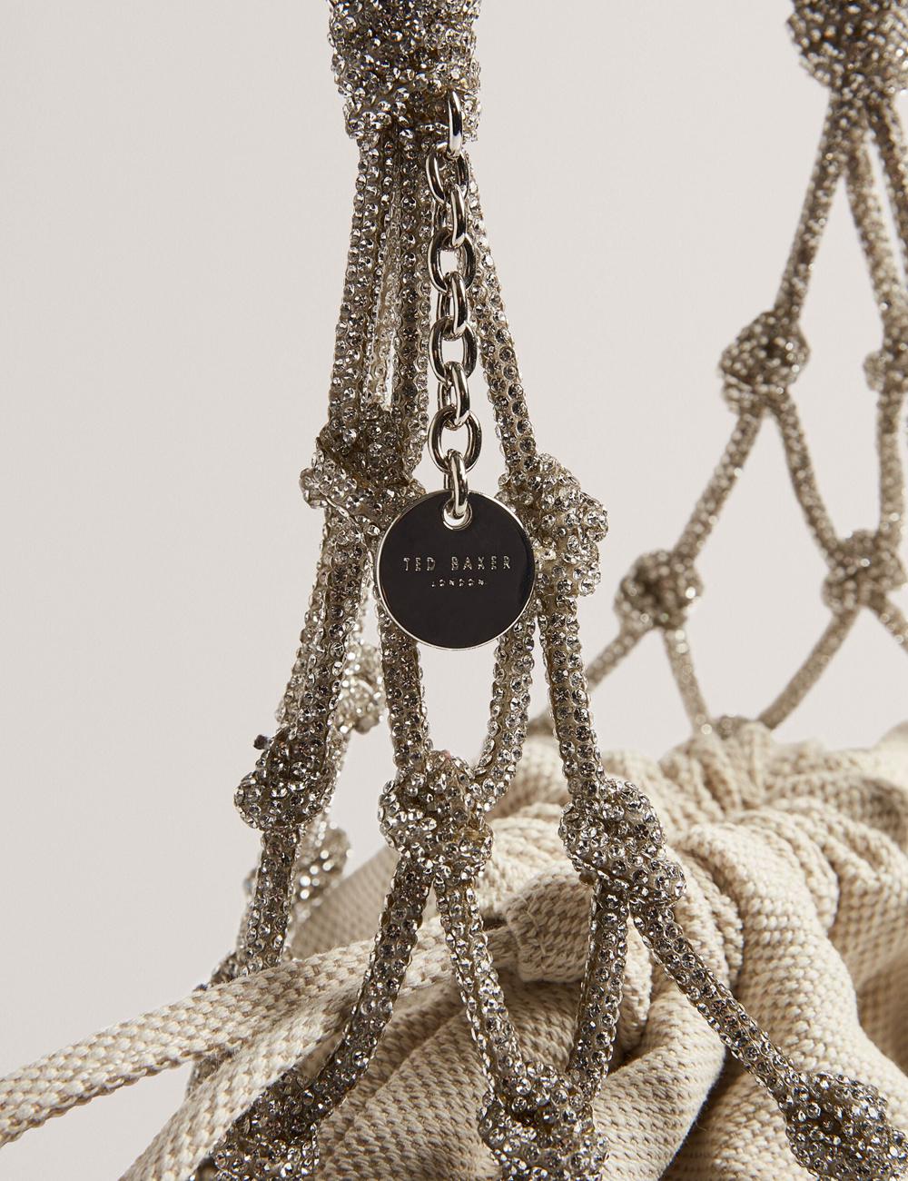 Ted Baker KYLISA - Crystal Cage Top Handle Canvas バケットバッグ レディース シルバー | Japan  IORW-25174