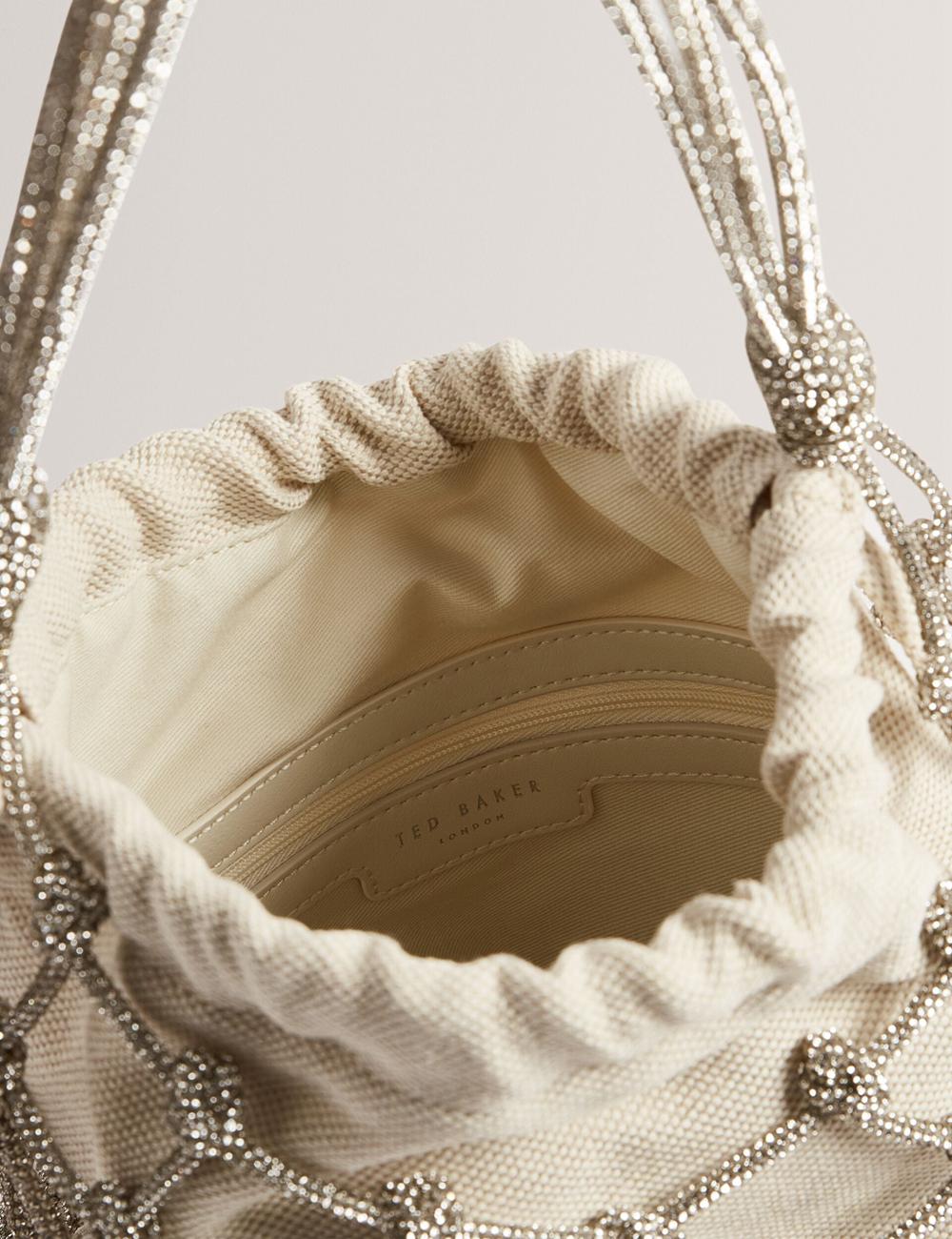 Ted Baker KYLISA - Crystal Cage Top Handle Canvas バケットバッグ レディース シルバー | Japan  IORW-25174