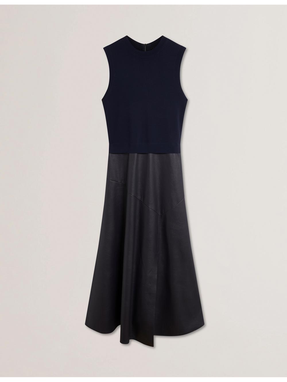 Ted Baker LABASA - Sleeveless Knit Faux Leather ミディドレス レディース ネイビー | Japan  LJQX-69247