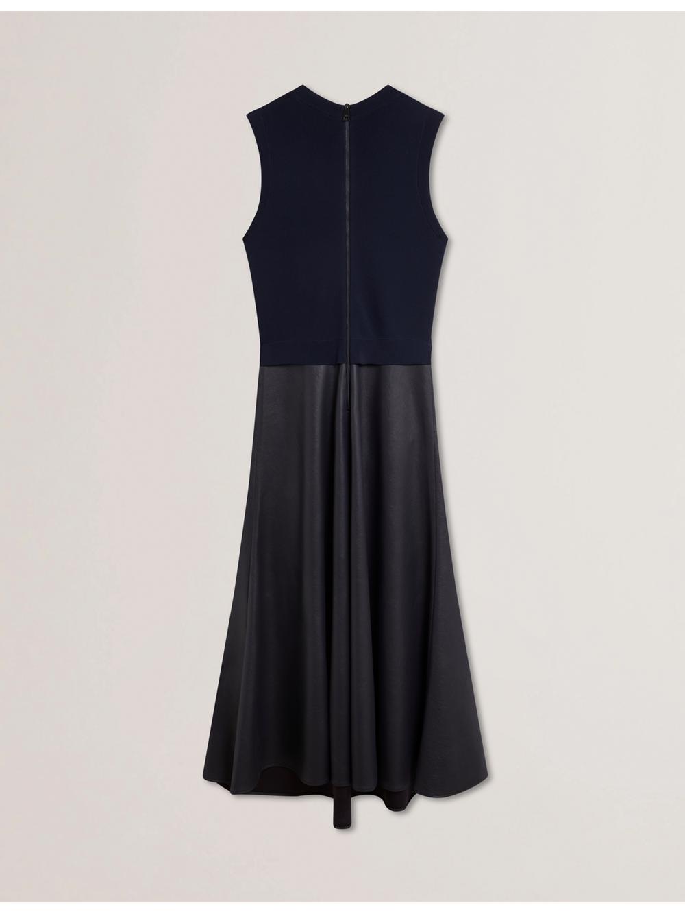 Ted Baker LABASA - Sleeveless Knit Faux Leather ミディドレス レディース ネイビー | Japan  LJQX-69247