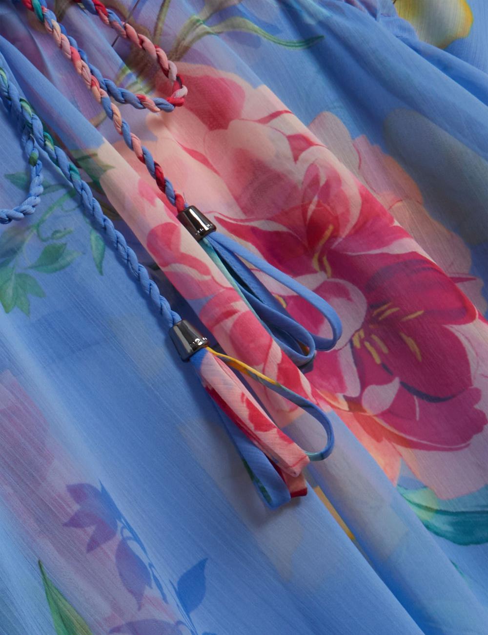 Ted Baker LARJA - Floral Print Chiffon Mini Beach Kaftan カバーアップ レディース 青 | Japan  SLGT-59012