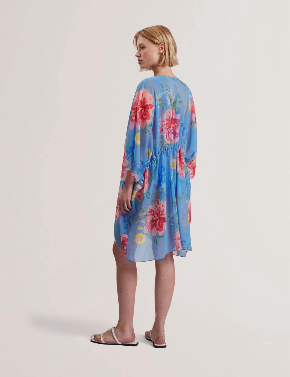 Ted Baker LARJA - Floral Print Chiffon Mini Beach Kaftan カバーアップ レディース 青 | Japan  SLGT-59012