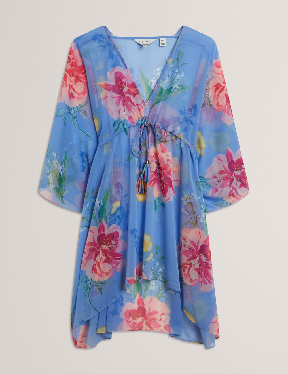 Ted Baker LARJA - Floral Print Chiffon Mini Beach Kaftan カバーアップ レディース 青 | Japan  SLGT-59012