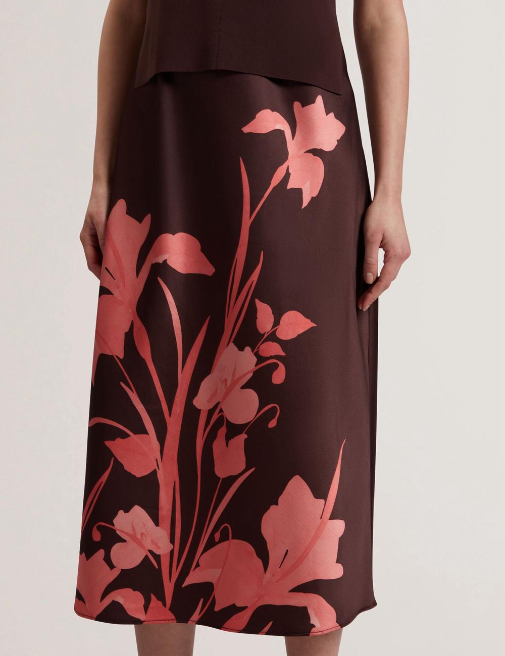 Ted Baker LATTENA - Printed Satin With Removable Tank ミディドレス レディース ブラウン | Japan  YCUK-15802