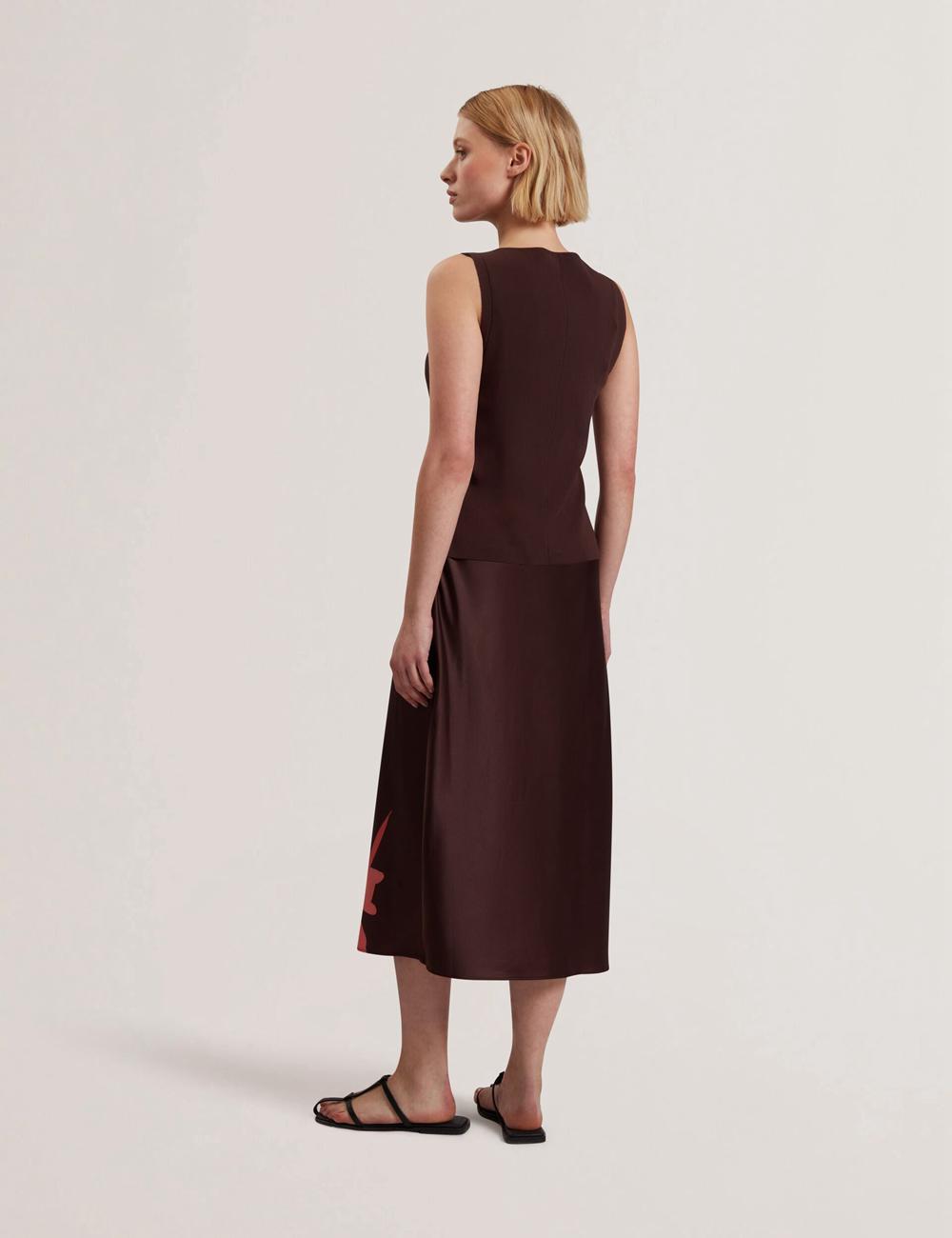 Ted Baker LATTENA - Printed Satin With Removable Tank ミディドレス レディース ブラウン | Japan  YCUK-15802