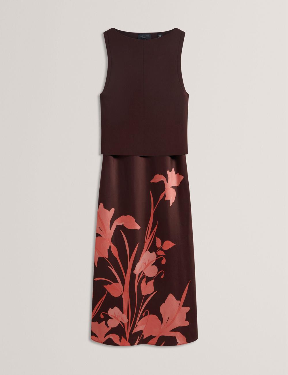 Ted Baker LATTENA - Printed Satin With Removable Tank ミディドレス レディース ブラウン | Japan  YCUK-15802