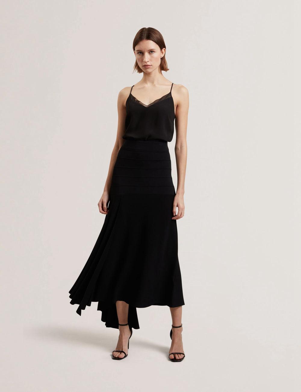 Ted Baker LAURRIE - Asymmetric Waterfall Hem Knitted スカート レディース 黒 | Japan  EBNC-17382