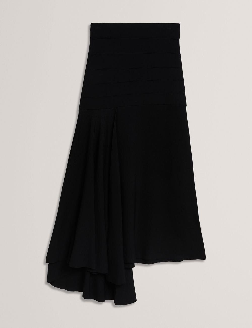 Ted Baker LAURRIE - Asymmetric Waterfall Hem Knitted スカート レディース 黒 | Japan  EBNC-17382